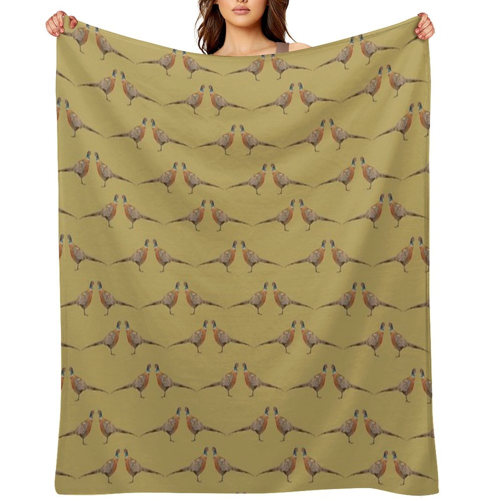 Pheasant Pattern, Mustard Premium Throw Blanket