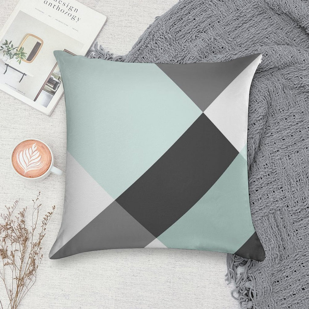 Duck Egg & Grey Patchwork Soft Shrink-Resistant Throw Pillow