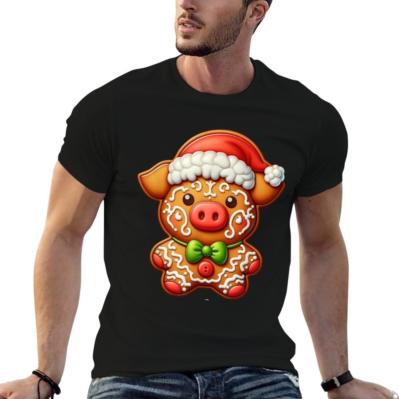Funny Gingerbread Man Pig Christmas Womens Mens Kids  Oversized Silhouette T-Shirt