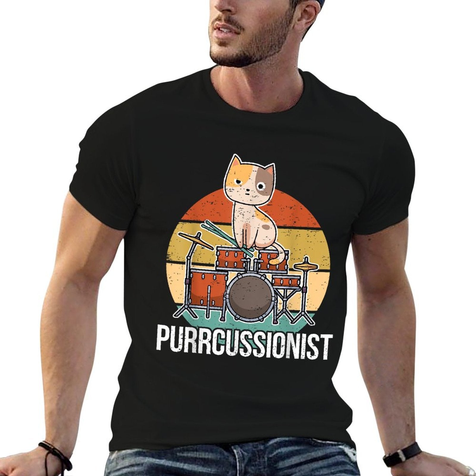 Funny Percussion Drummer Drumming Drums Saying I Kitten Cat  Moisture-wicking T-Shirt