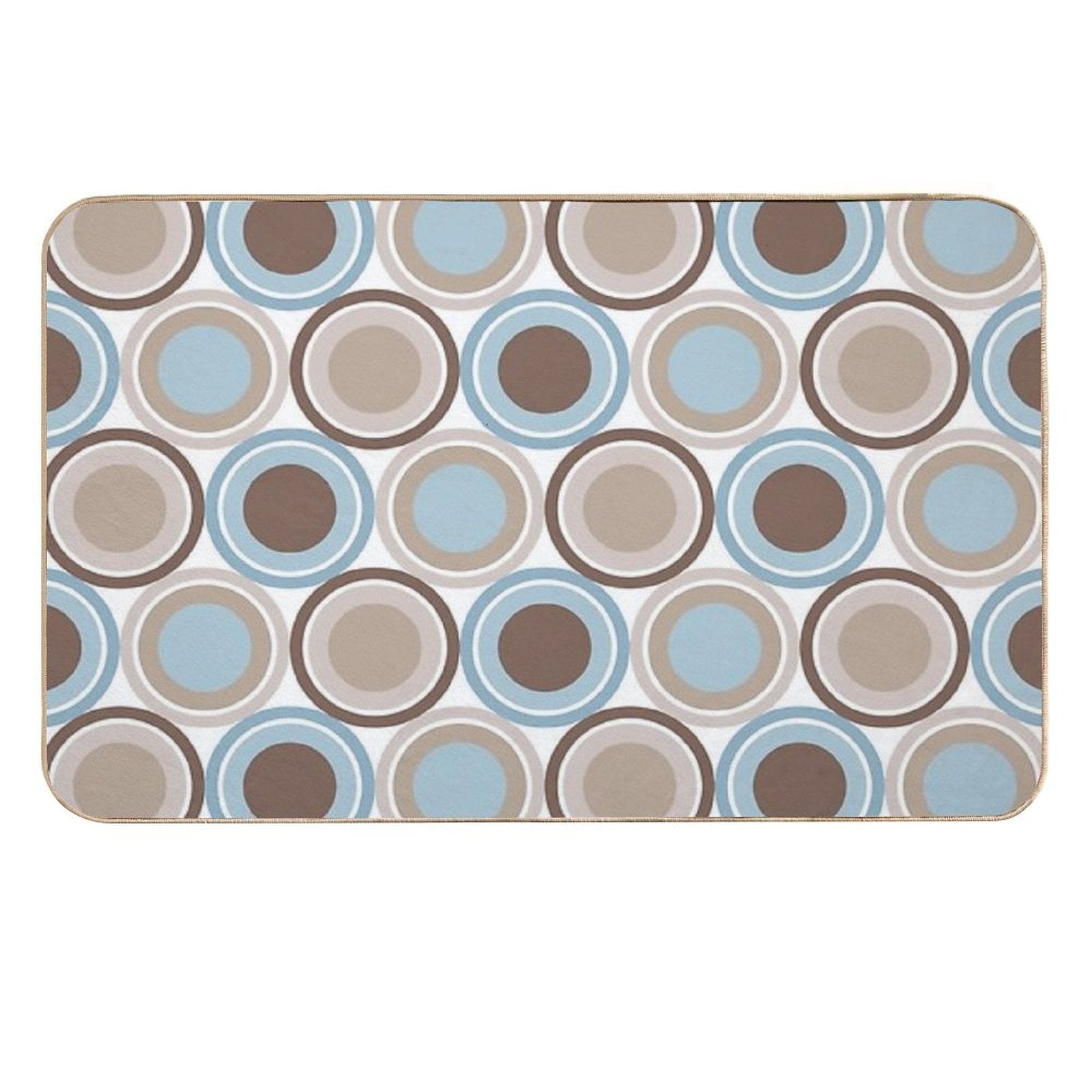 Mid Century Circle Pattern - Taupe, Brown, Slate Blue, Denim Blue  Rapid-Drying Bath Mat