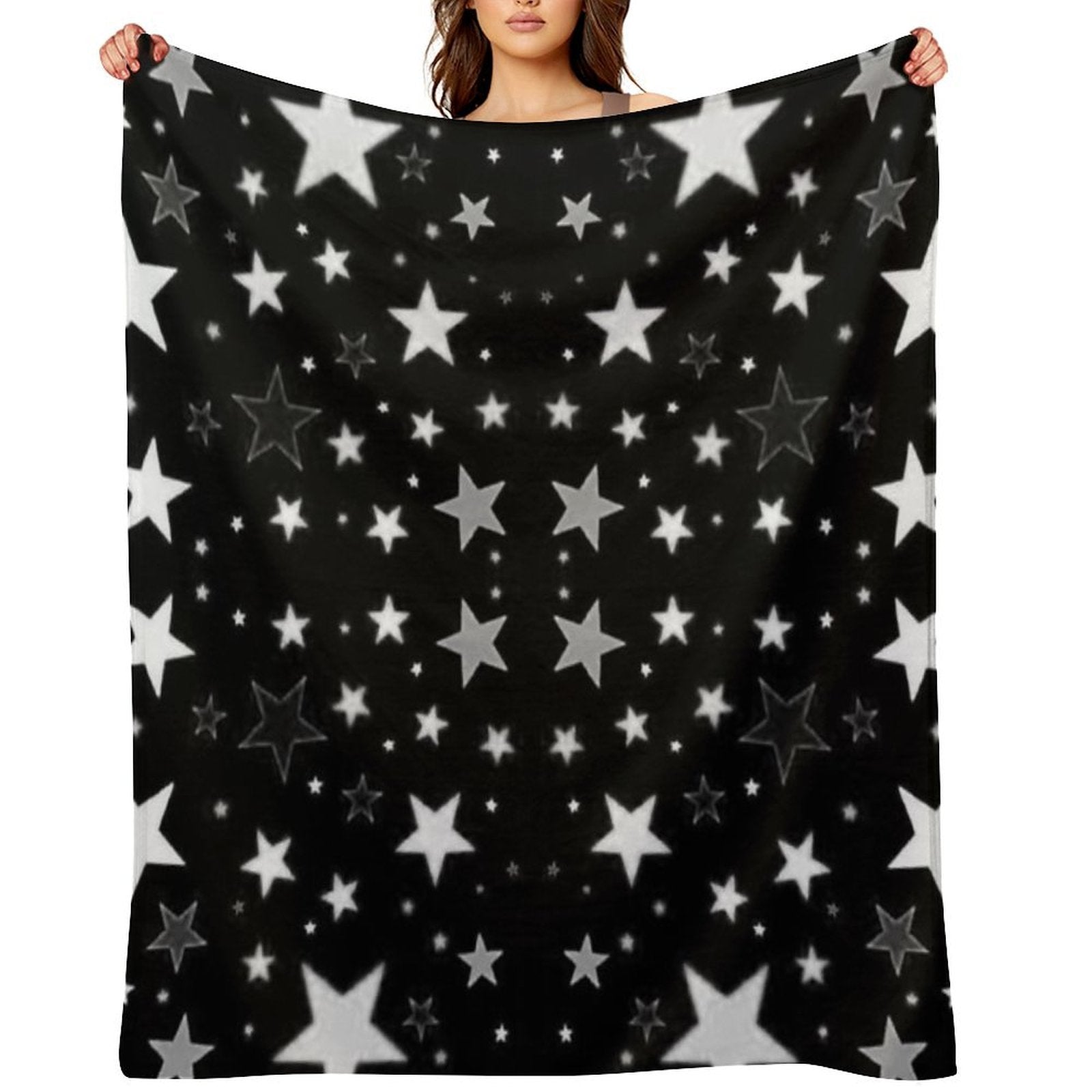 Black White Stars Wrinkle-free Throw Blanket