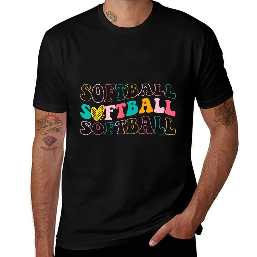 Groovy Love Heart Softball Player Funny Softball Baseball  Breathable T-Shirt
