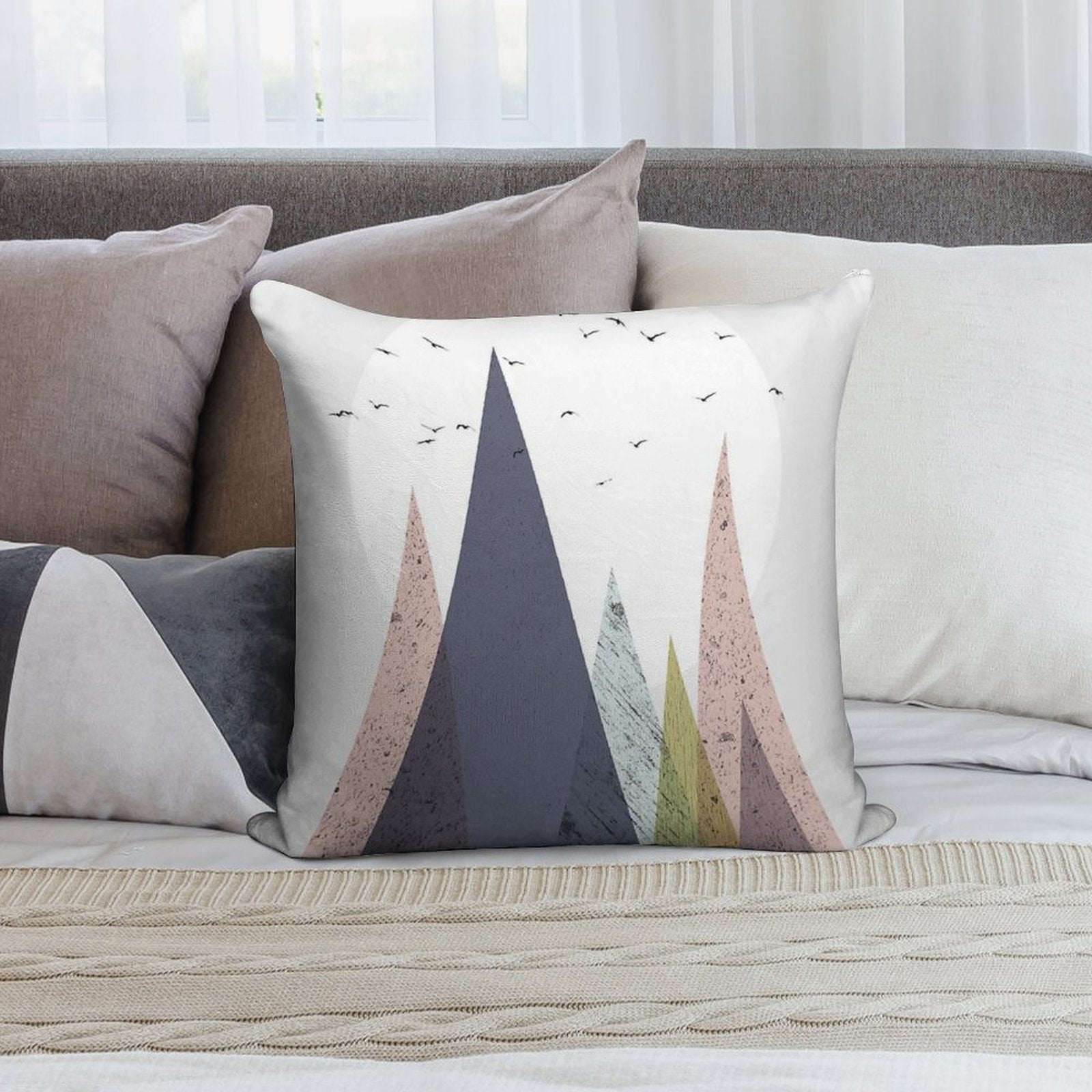 Mid-Century Scandinavian Mountains Soft Hidden Zipper Throw Pillow