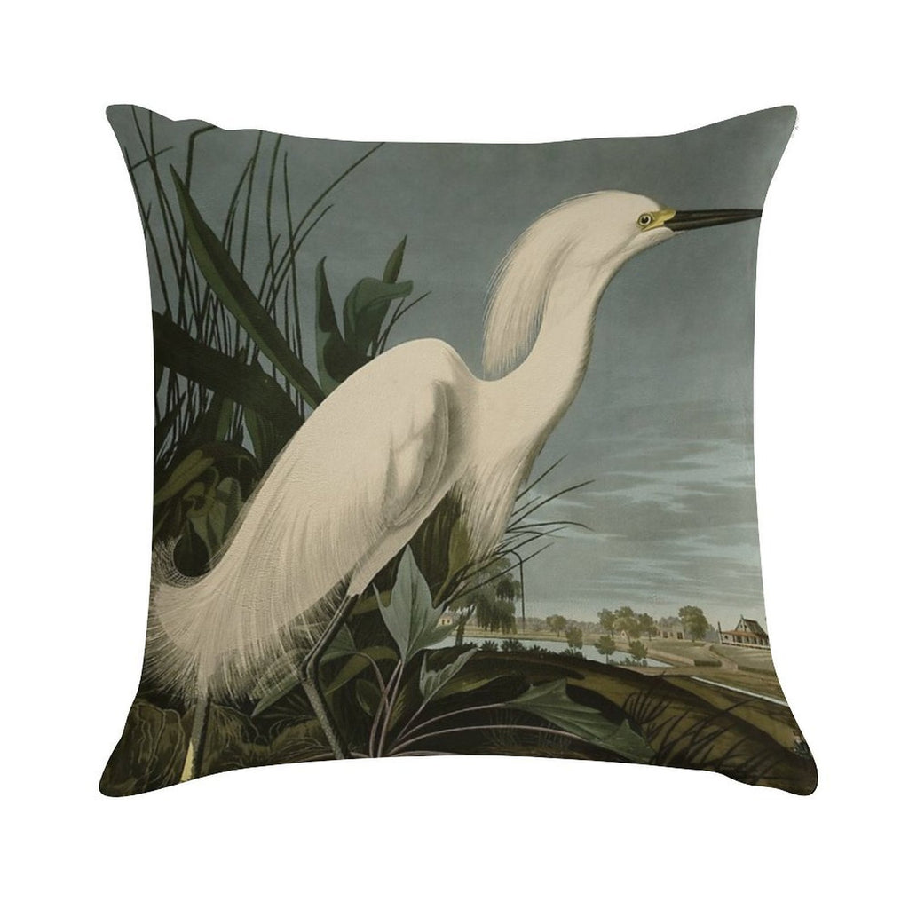 Snowy Heron Or White Egret from Audubon Birds of America Soft Multiple Sizes Throw Pillow