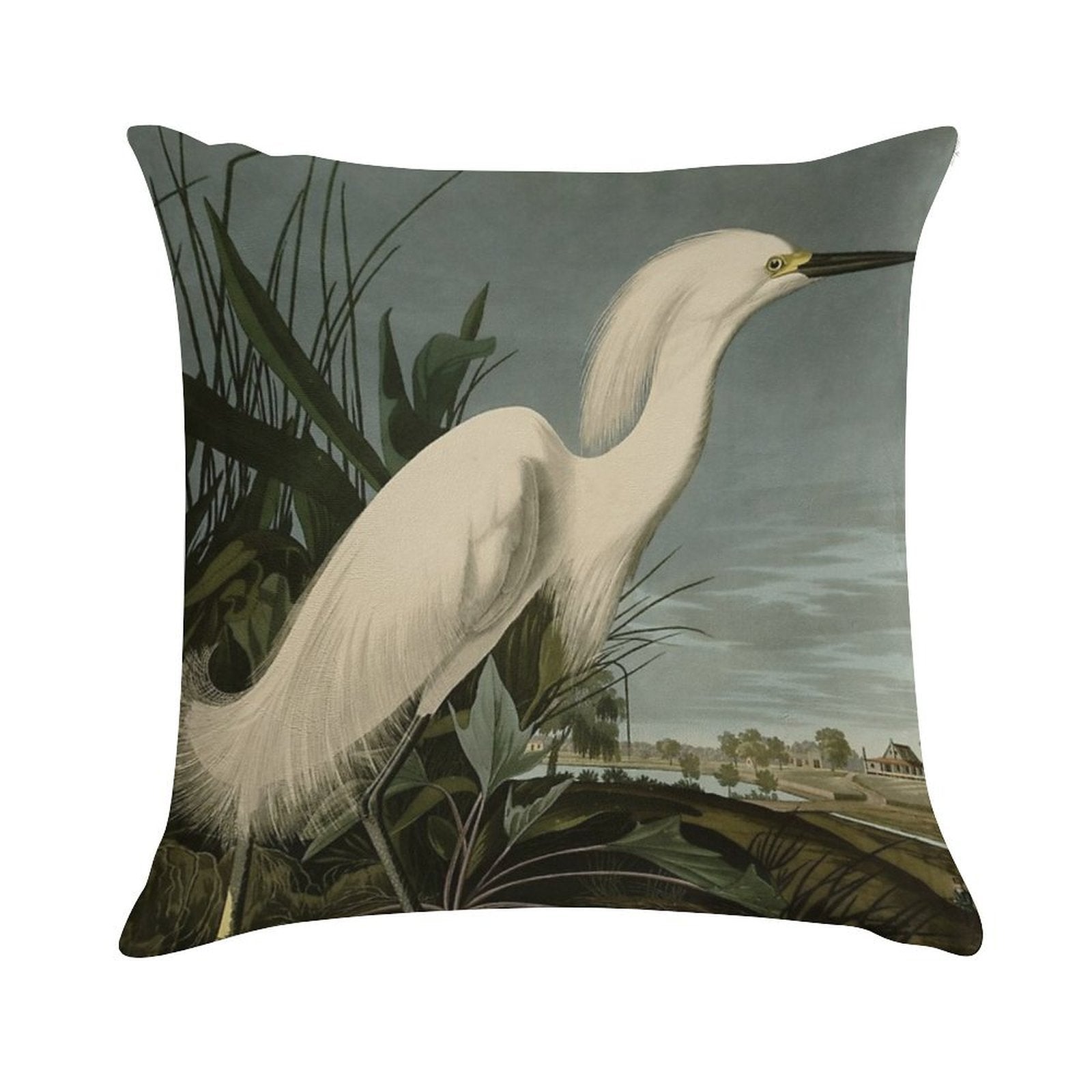 Snowy Heron Or White Egret from Audubon Birds of America Soft Multiple Sizes Throw Pillow