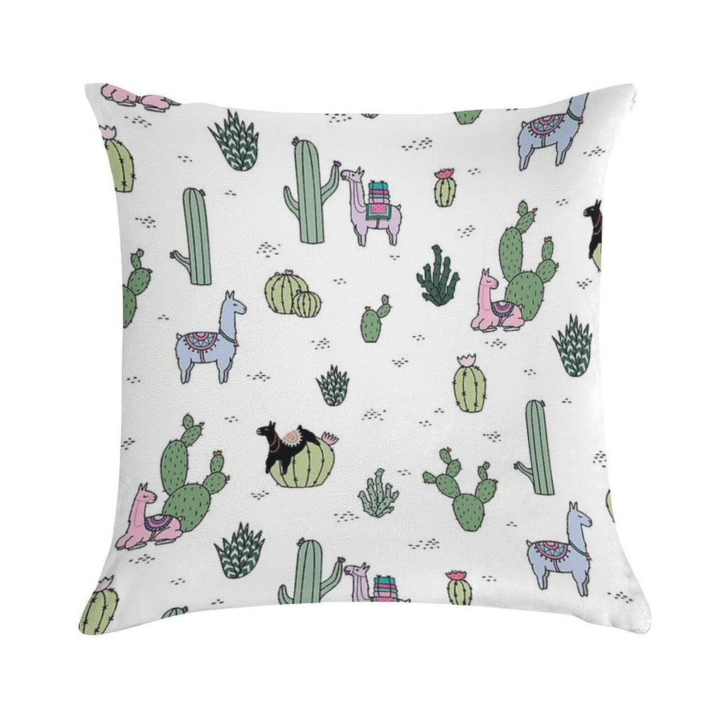 Cacti Llamas Soft Washable Throw Pillow