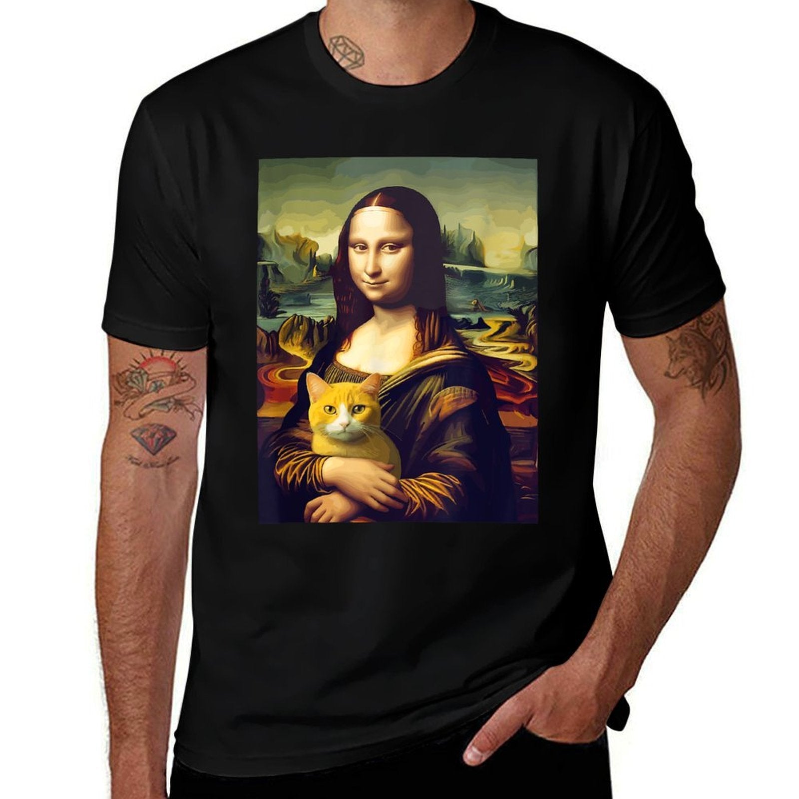Leonardo Da Vincis Mona Lisa Holding A Cat Funny Art for Men Women Girls Kids  Quick-drying T-Shirt