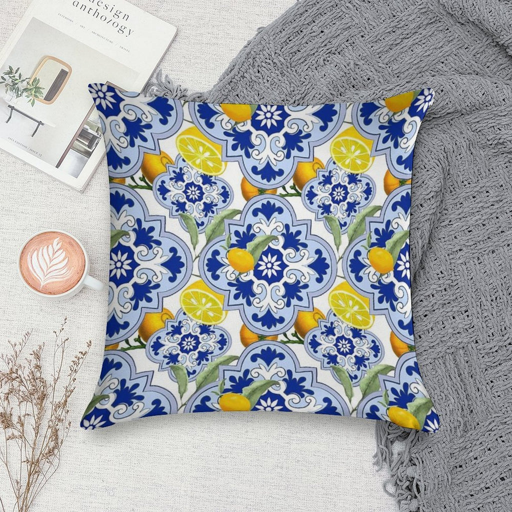 Summer,citrus,lemon Fruit Mosaic,Sicilian Style,tiles, Pattern Soft Washable Throw Pillow