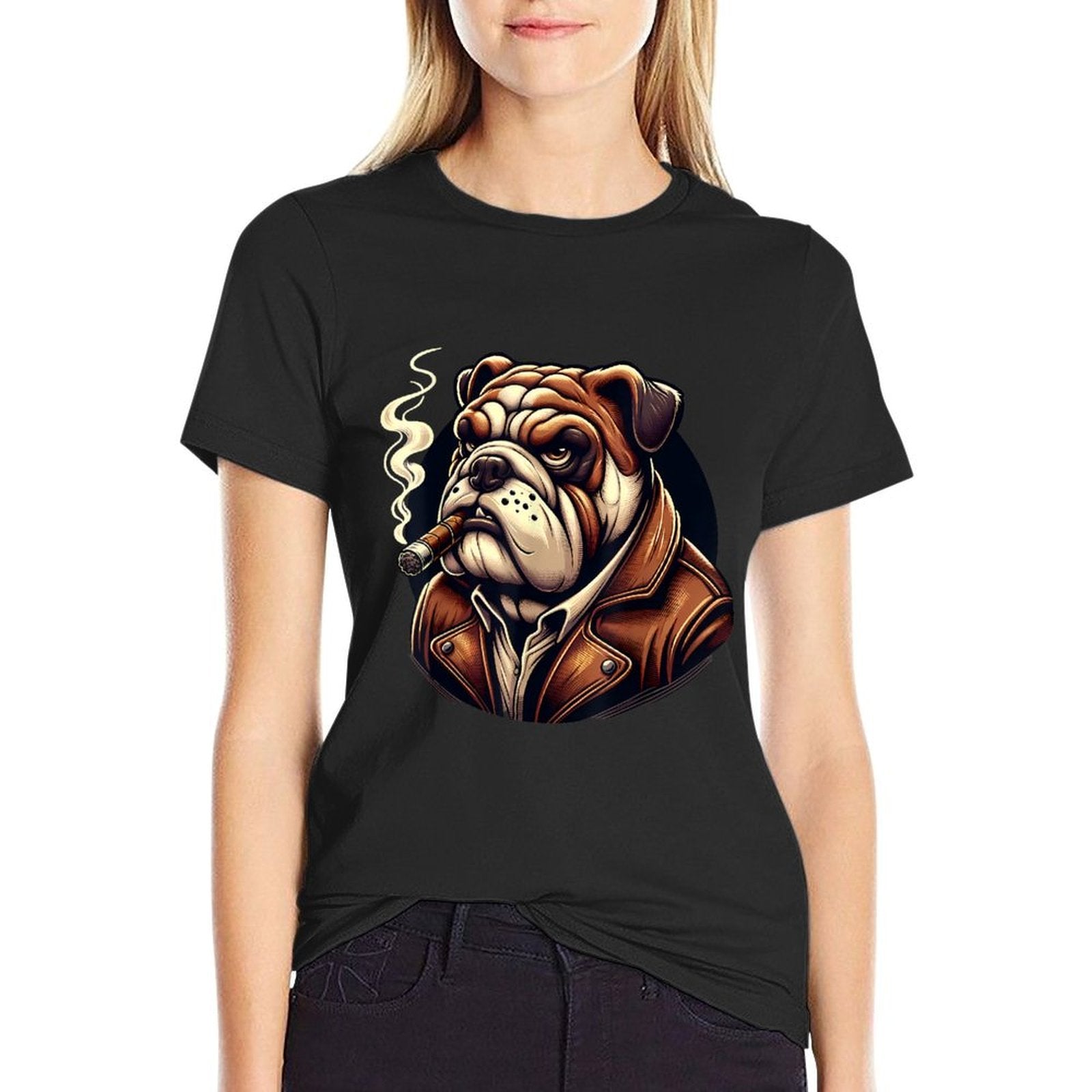 English Bulldog Smoking Cigar  Stretchy T-Shirt