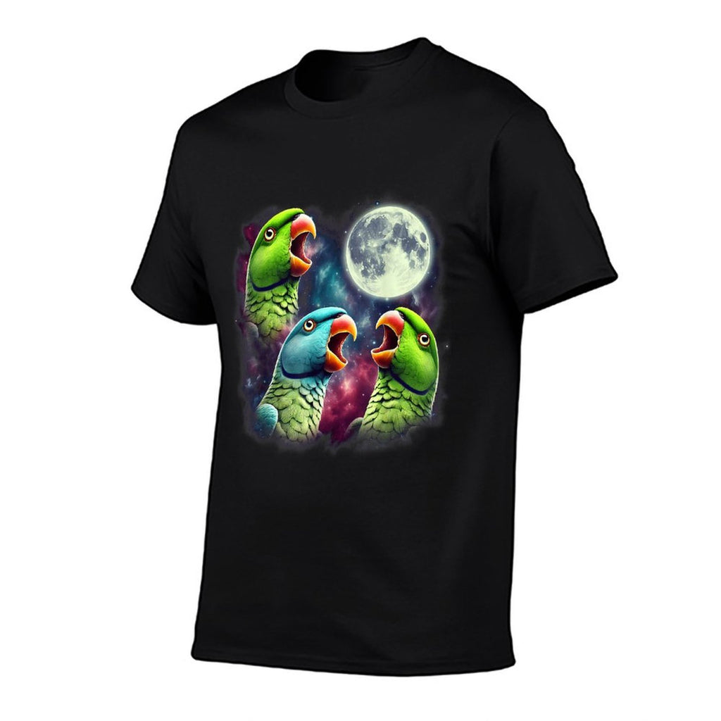 Three Indian Ringneck Parrots Howling at Moon Funny Meme  Oversized Silhouette T-Shirt