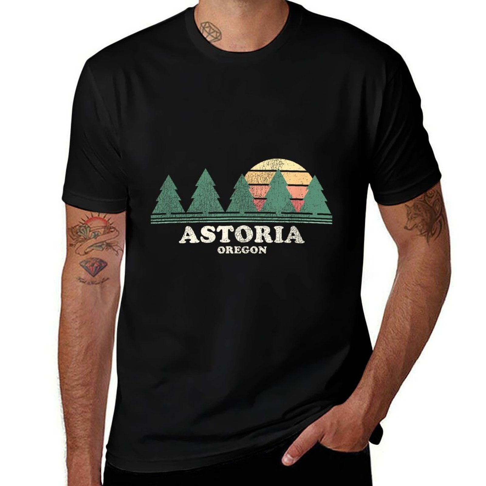 Astoria OR Vintage Throwback Retro 70s Design  Fade-proof Color T-Shirt