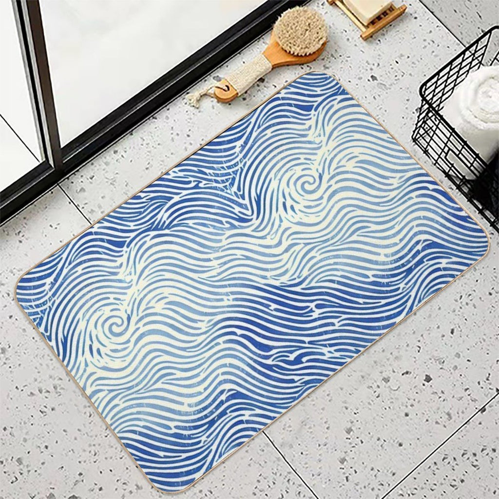 Abstract Linocut Ocean Wave Pattern  Repositionable Bath Mat