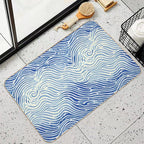 Abstract Linocut Ocean Wave Pattern  Repositionable Bath Mat