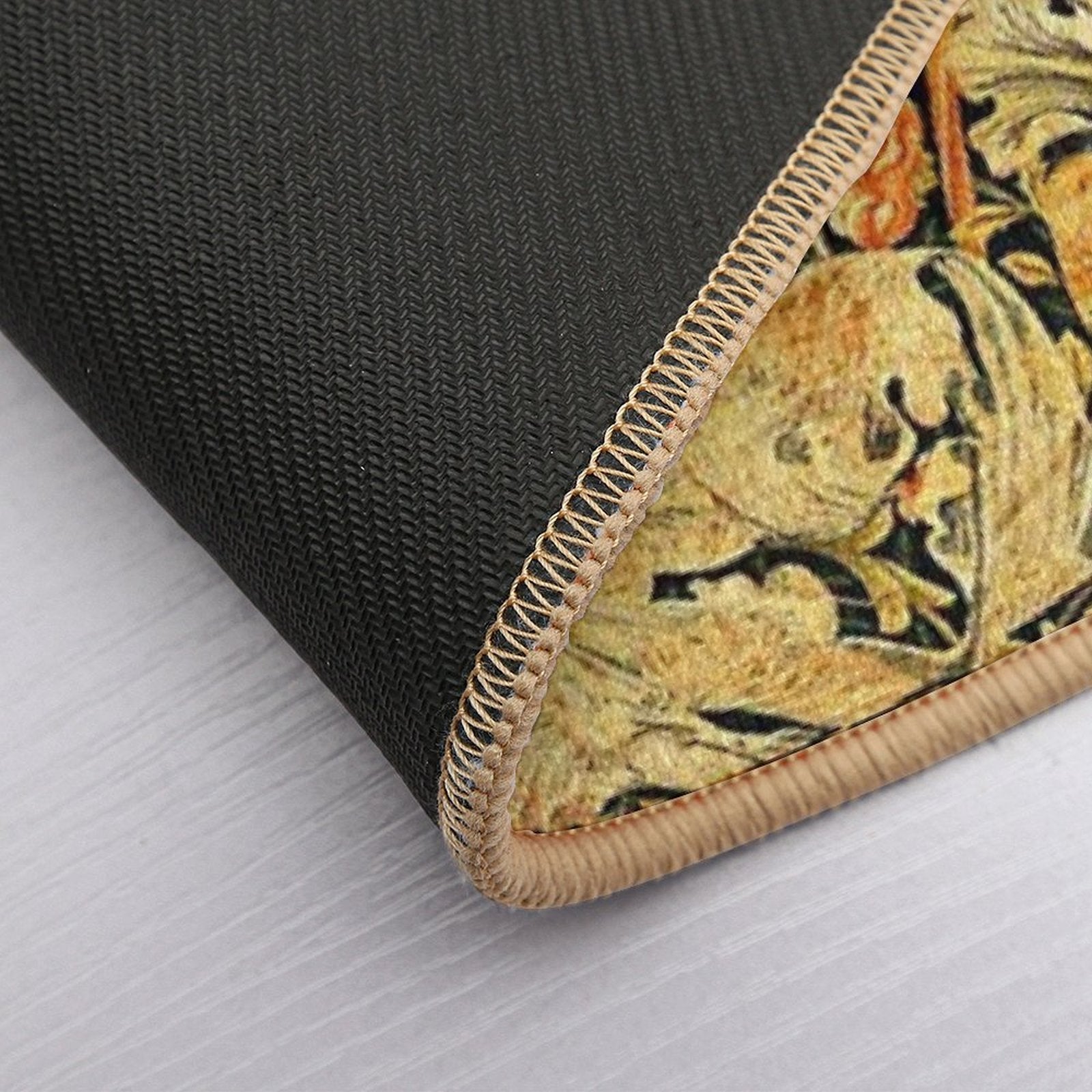 BIRDS ON ACANTHUS LEAVES ,ROSES ,VINE AND GRAPES IN ORANGE YELLOW, Art Nouveau Floral  Odorless Bath Mat