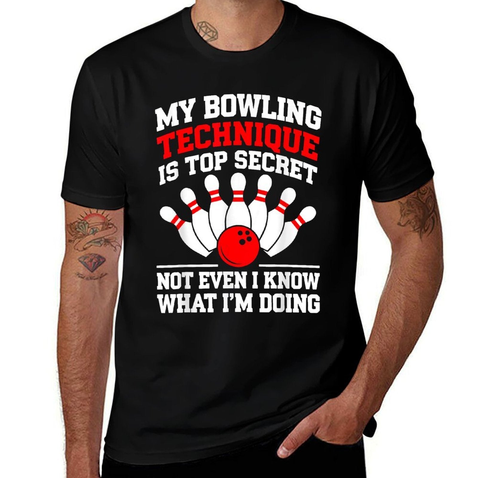 My Bowling Technique Is Top Secret Men Women Bowler  Slim-fit Cut T-Shirt