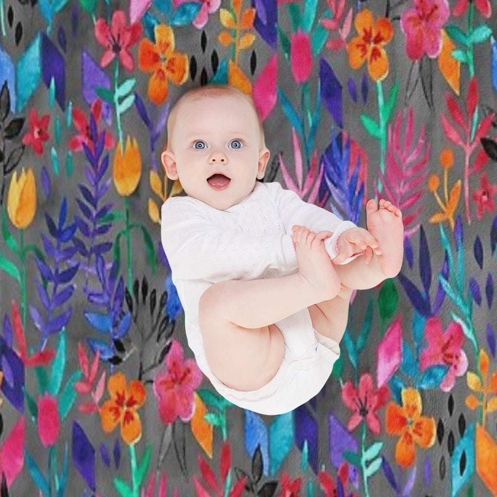 Popping Color Painted Floral on Grey Lightweight Throw Blanket