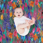 Popping Color Painted Floral on Grey Lightweight Throw Blanket