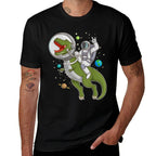 Astronaut Riding T-Rex Dinosaur Astro T-Rex Space Gift  Polyester Blend T-Shirt