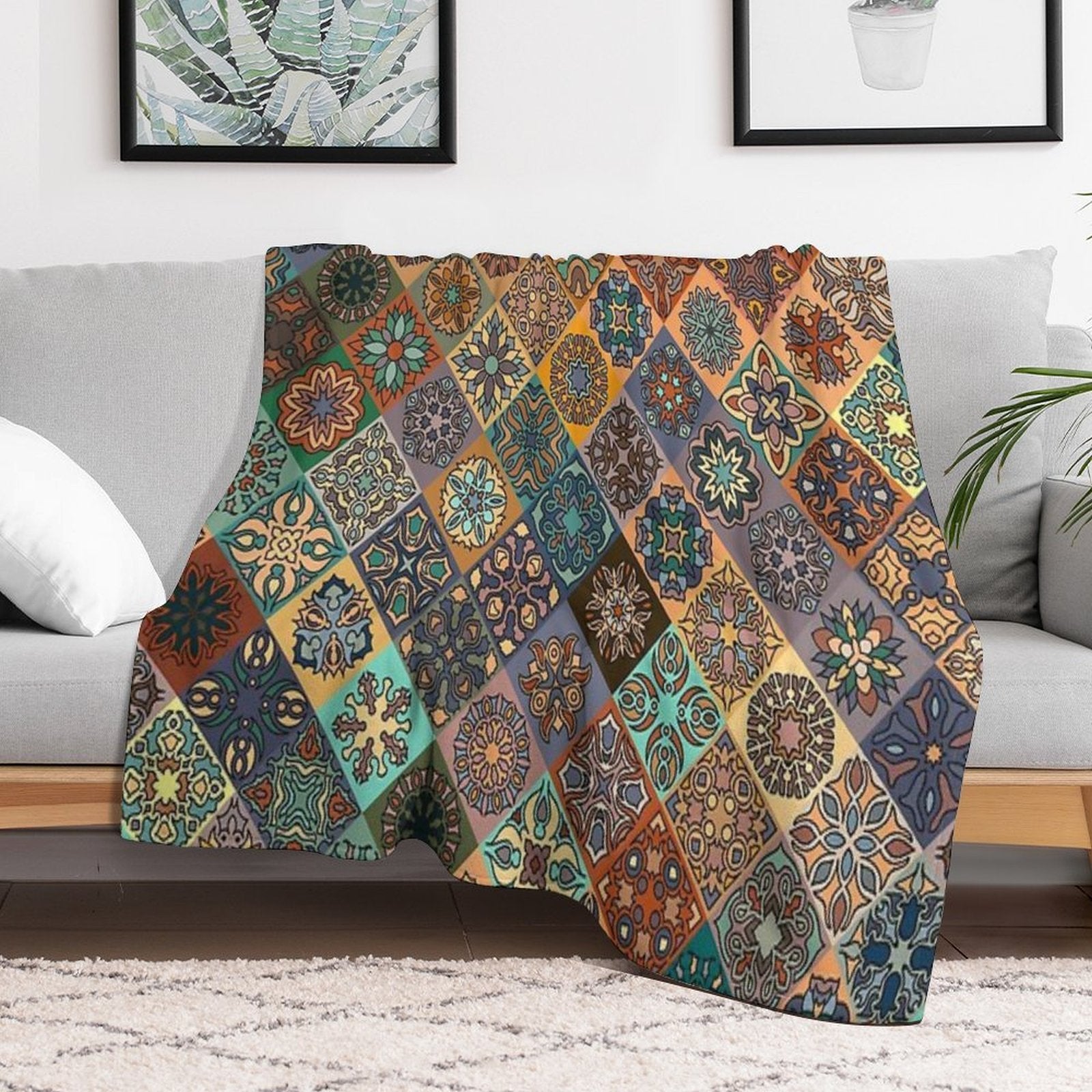 Floral Pattern Flower Boho Mandala Premium Throw Blanket