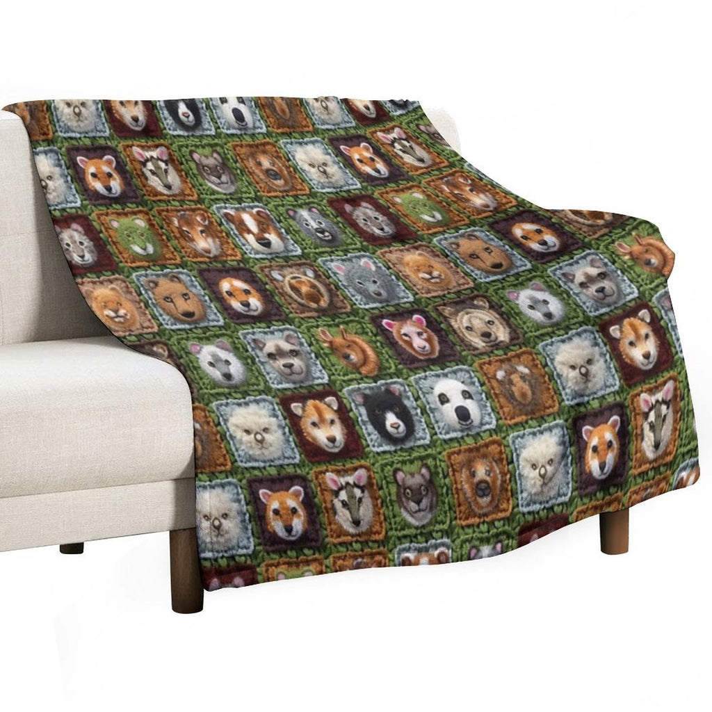 Wildlife Parade Colorful Animal Crochet Seamless Pattern Gift-ready Throw Blanket