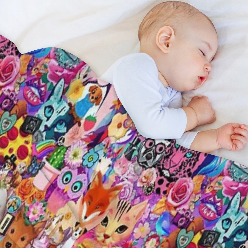 Bright Kitschy Stickerbomb Durable Throw Blanket