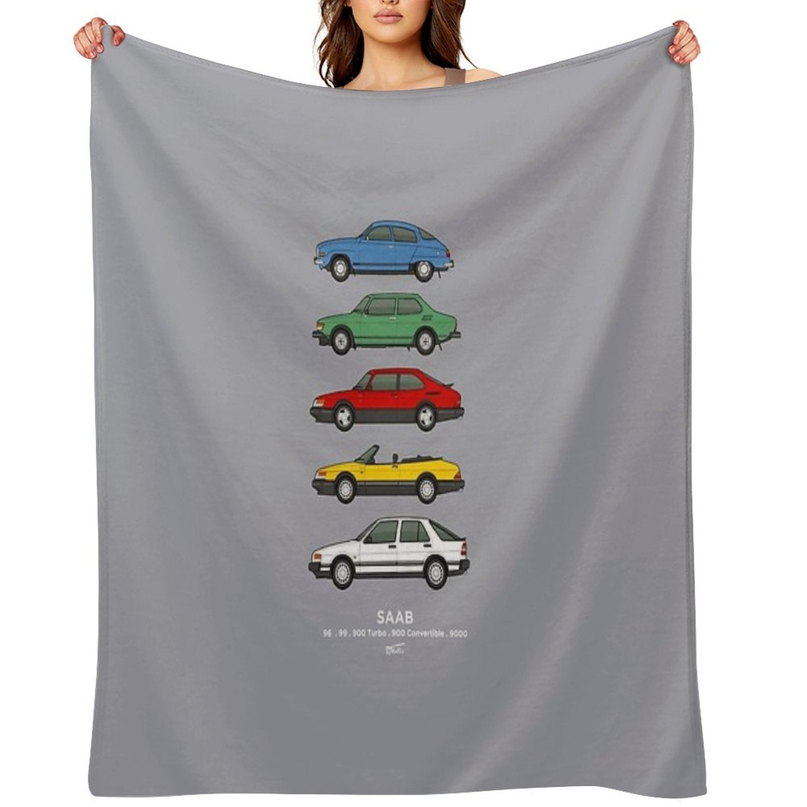 Saab Classic Car Outline Illustration Multi-functional Throw Blanket