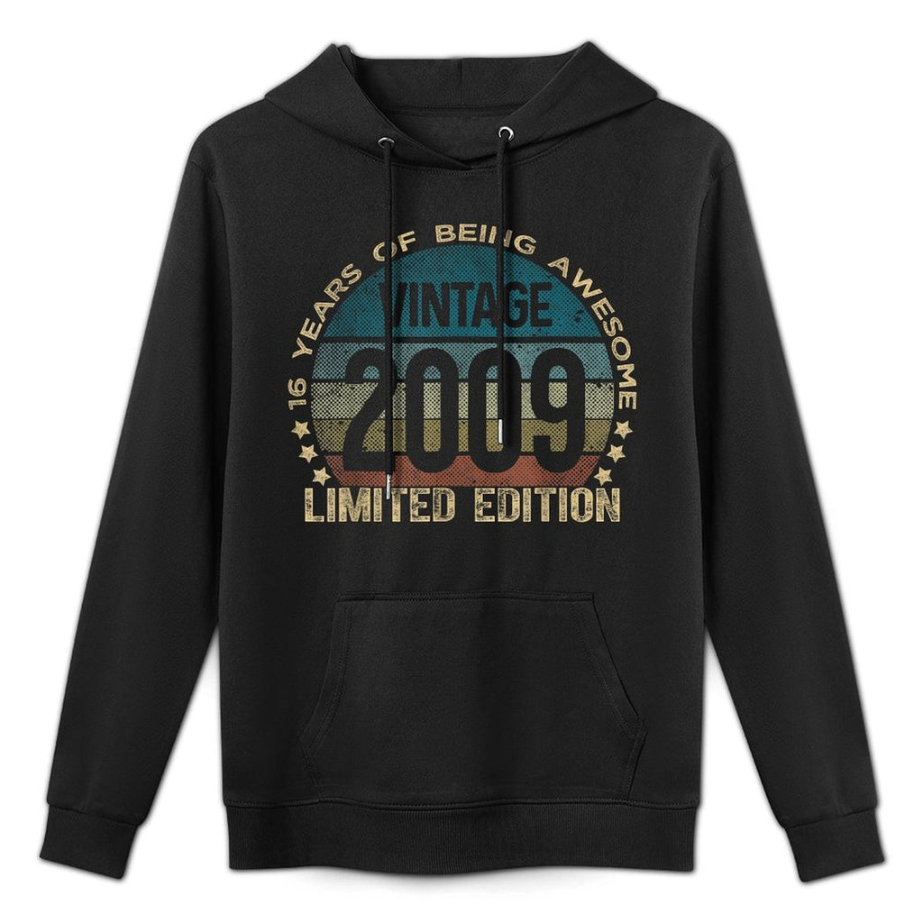Retro Birthdays For Men And Women 2025 HH 16 Year Old Gifts Vintage 2009 Limited Edition 16th Birthday Unisex-Kids Black Small C Breathable Fabric Hoodie
