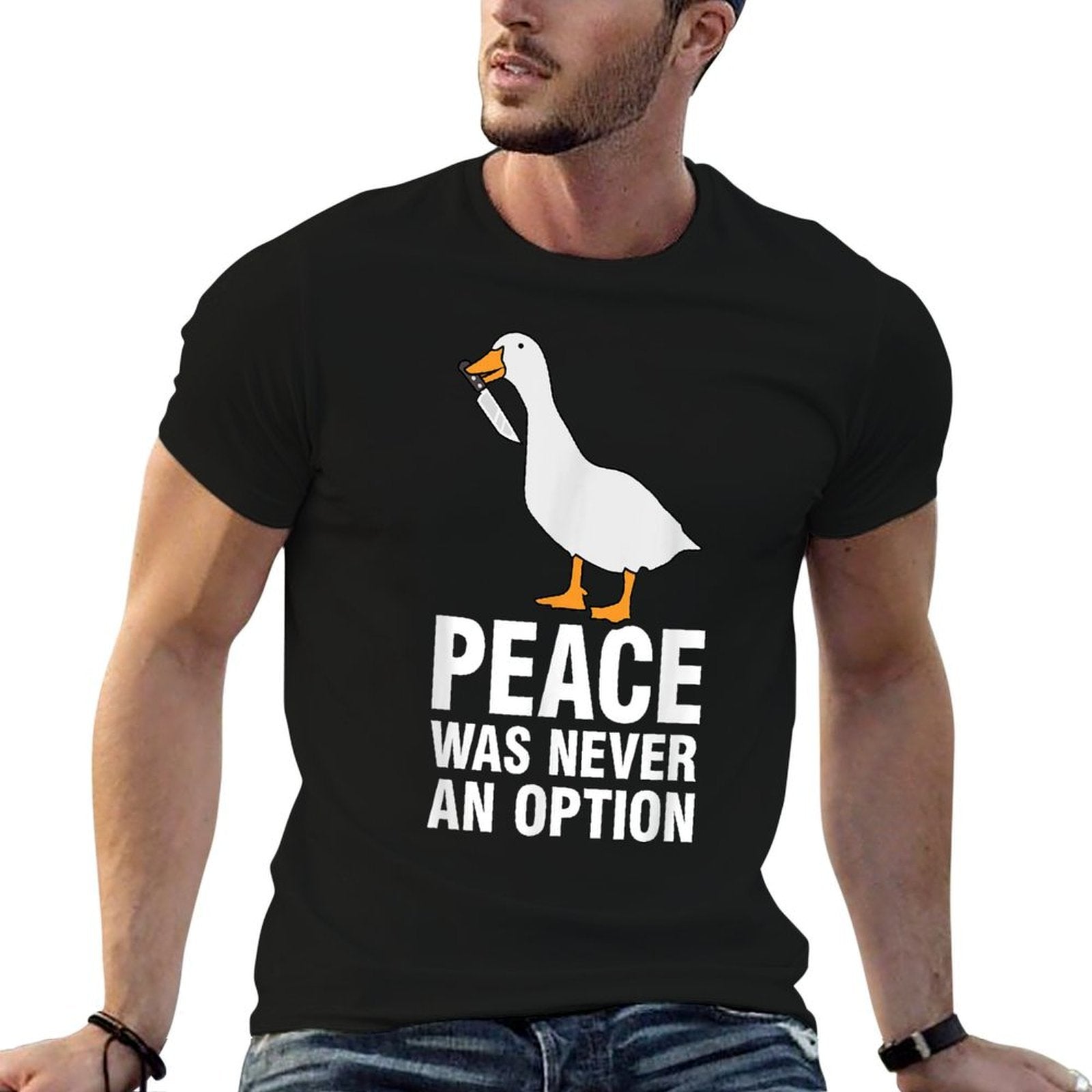 Peace Was Never An Option - Geese Meme  Rolled Sleeves T-Shirt