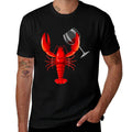 Womens Funny Wine Drinking Lobster Red Crawfish Wine Lovers Gift  Rolled Sleeves T-Shirt