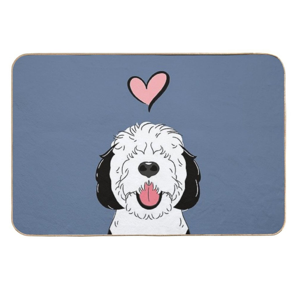 LOVE Black And White Sheepadoodle 6 - Navy  Non-Slip Bath Mat