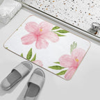 Beautiful Seamless Floral Flowers on White Background. Spring  Easy Maintenance Bath Mat