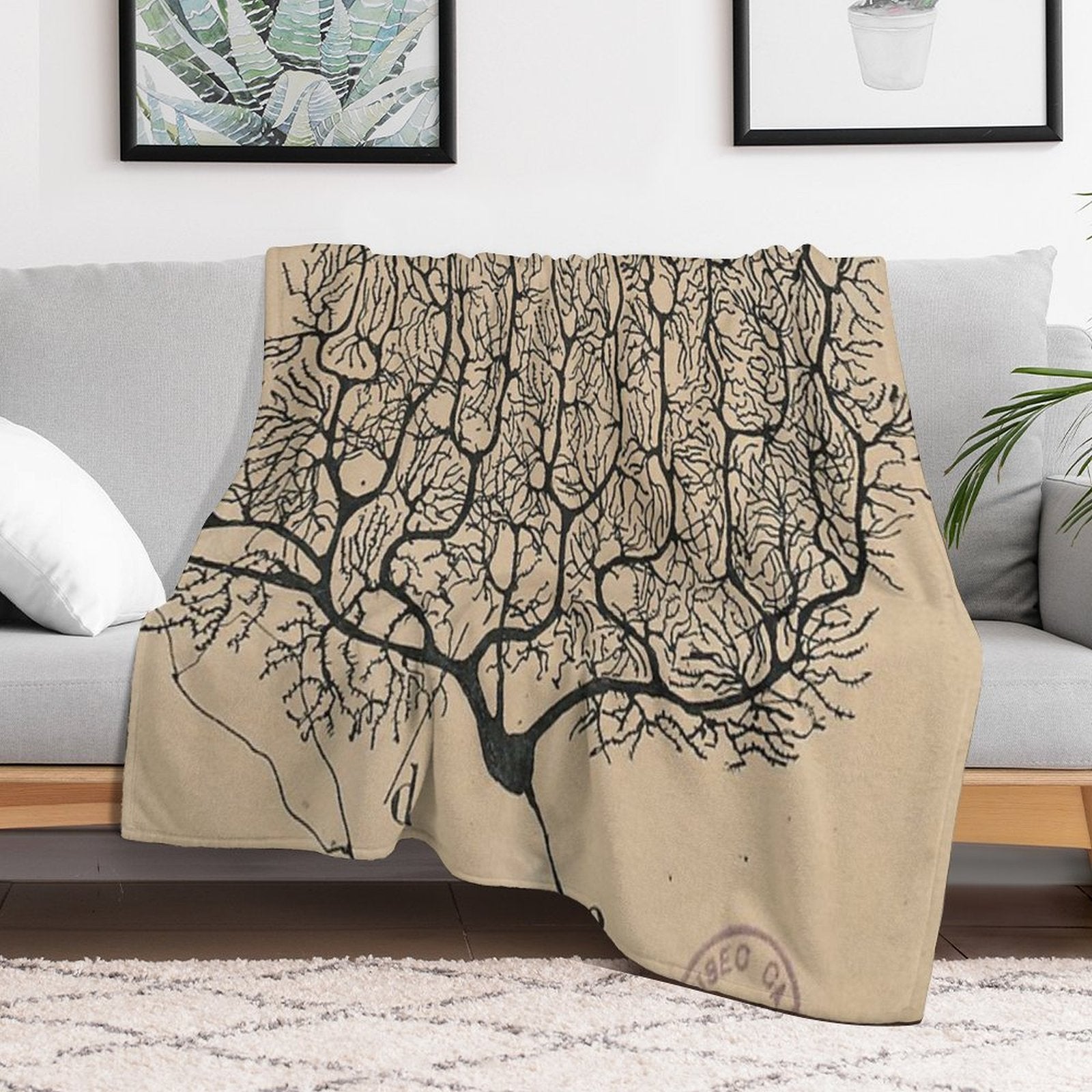 Cajal's Neurons Sketch Wrinkle-free Throw Blanket