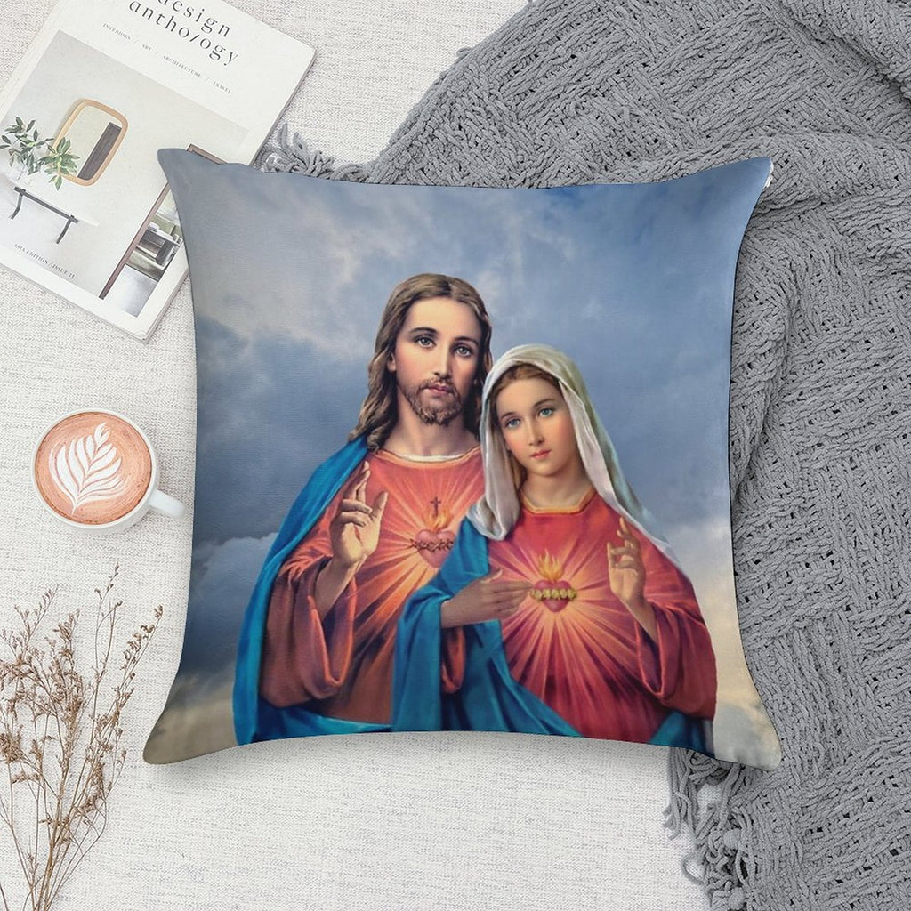 Twin Hearts Very Close Together - I (Jesus And Mary) Sky Background Soft Hidden Zipper Throw Pillow
