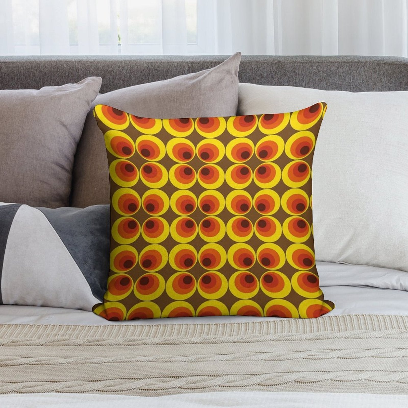 Geometric Pattern Retro Vintage Elegant Graphic 50s 60s 70s Soft High-Density Material Throw Pillow