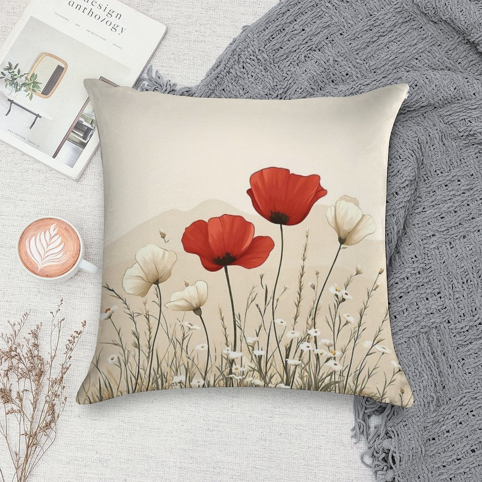Red Poppies In Bloom Soft Bedroom Essential Throw Pillow