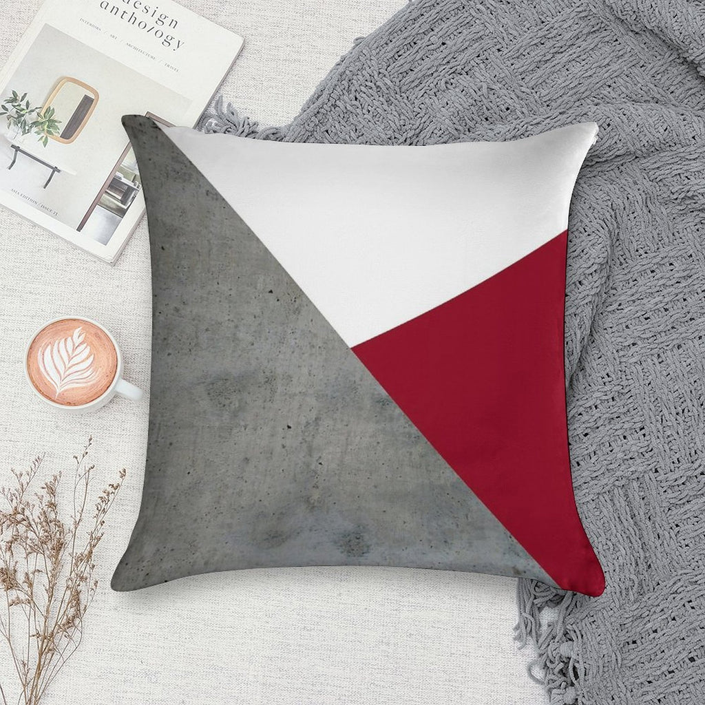 Concrete Grey And Burgundy Red Geometric Background Soft Durable Construction Throw Pillow