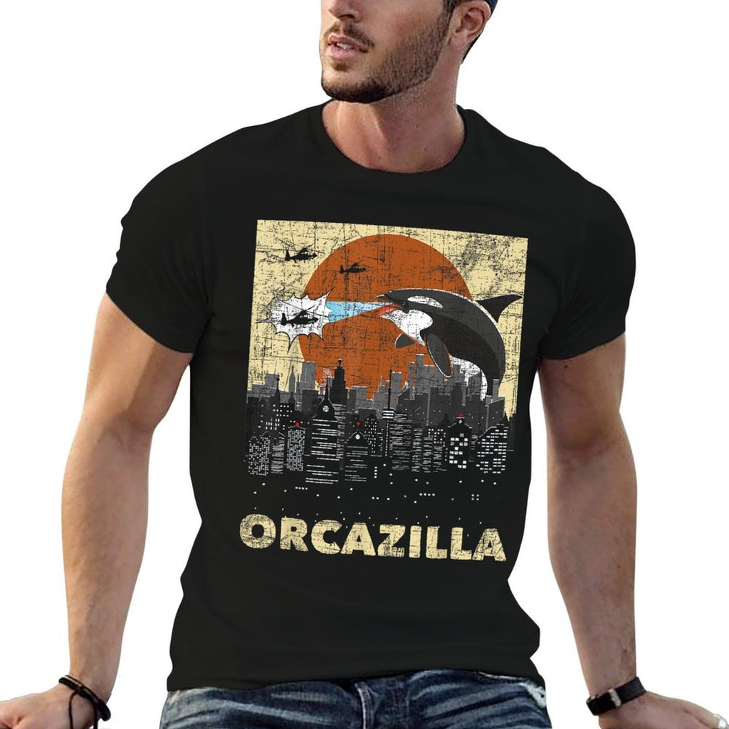 Orcazilla - Whale Lover Ocean Marine Biologist Whales  Ribbed Collar T-Shirt