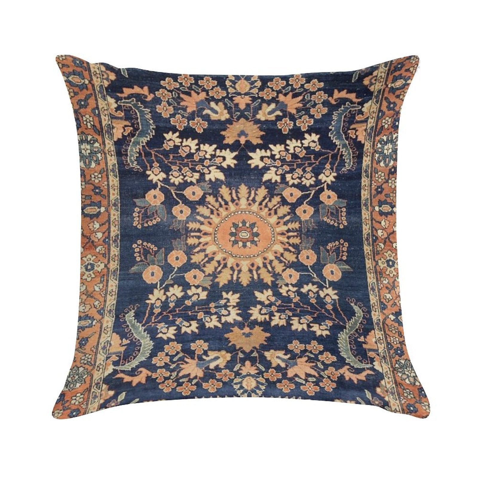 Sarouk Persian Floral Rug Print Soft Hidden Zipper Throw Pillow