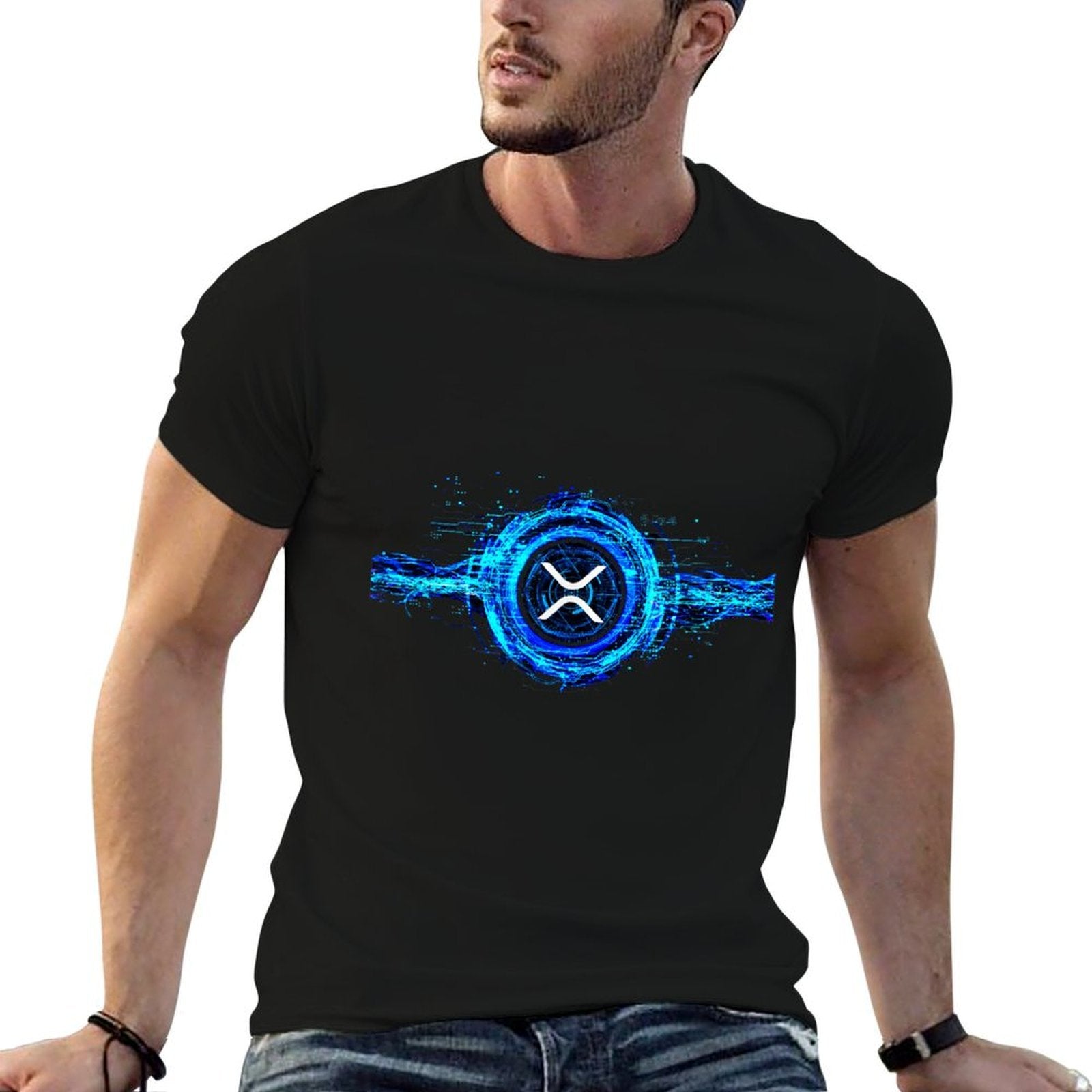 Ripple XRP New Logo Magic Crypto Currency Digital Coin  Ribbed Collar T-Shirt