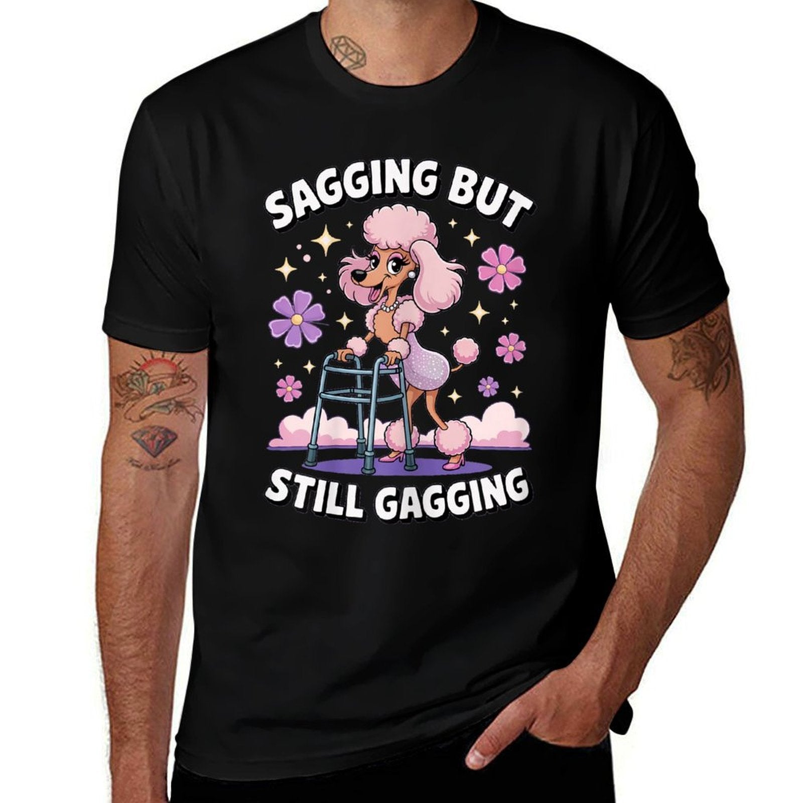 Sagging But Still Gagging Funny Dog Meme Women  Tagless Design T-Shirt