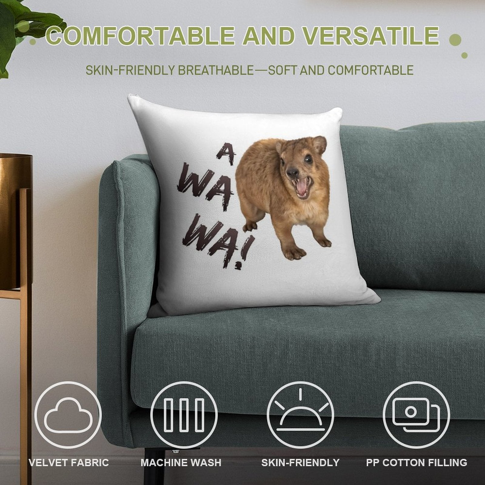 Awawa! Angry Screaming Hyrax Meme - Cute & Funny Soft Style Accent Throw Pillow