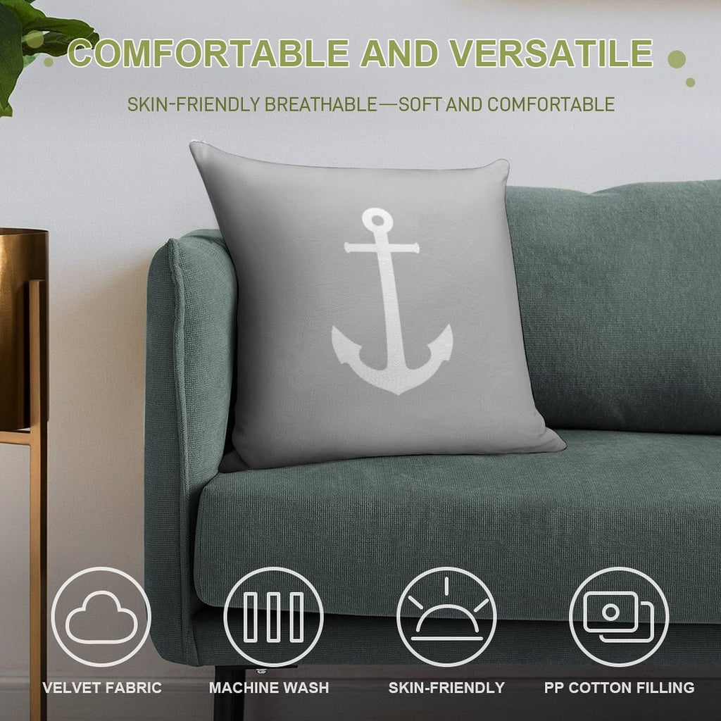 White Anchor On Silver Gray Soft Hidden Zipper Throw Pillow