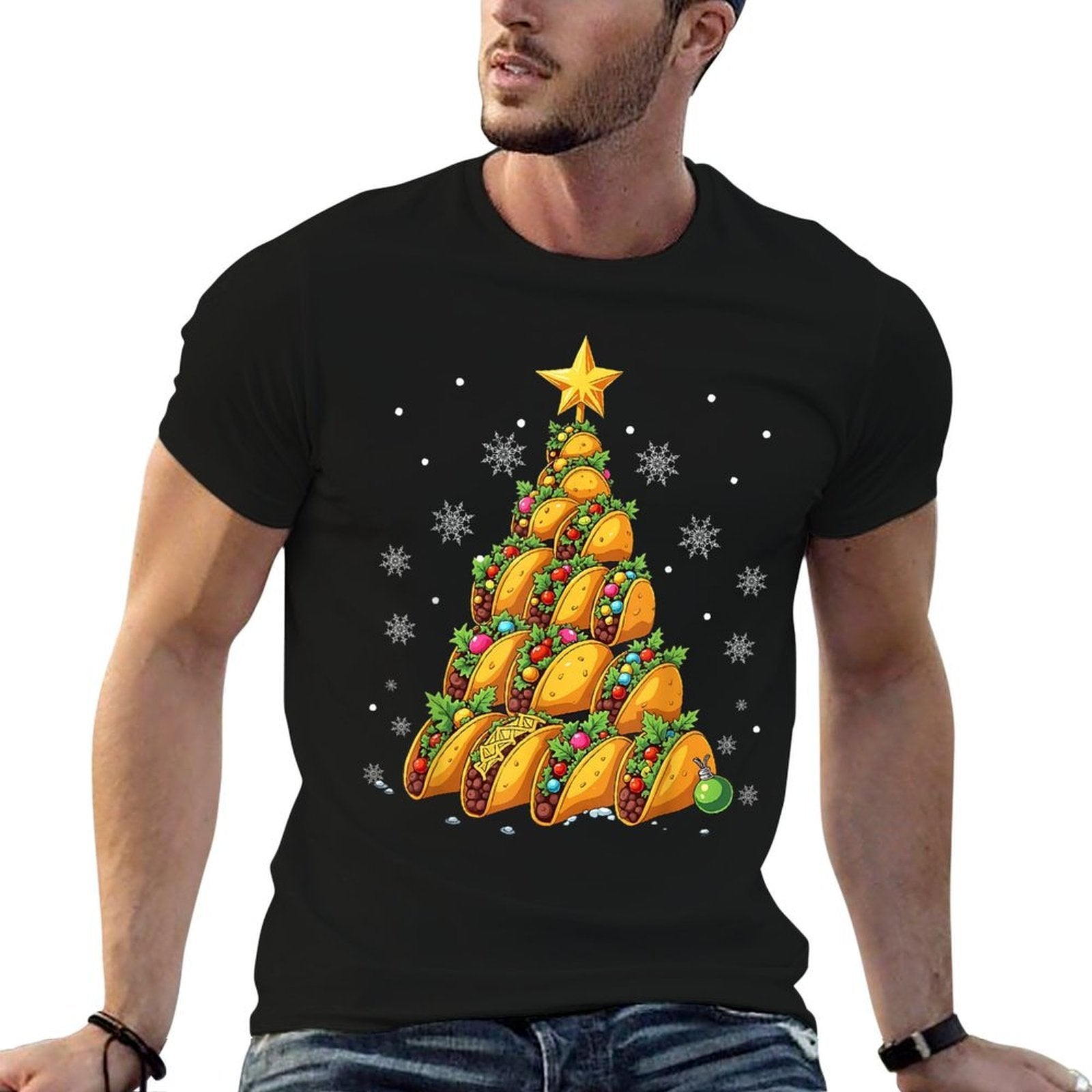 Taco Christmas Tree Xmas Mexican Food Men Women Kids  Stretchy T-Shirt