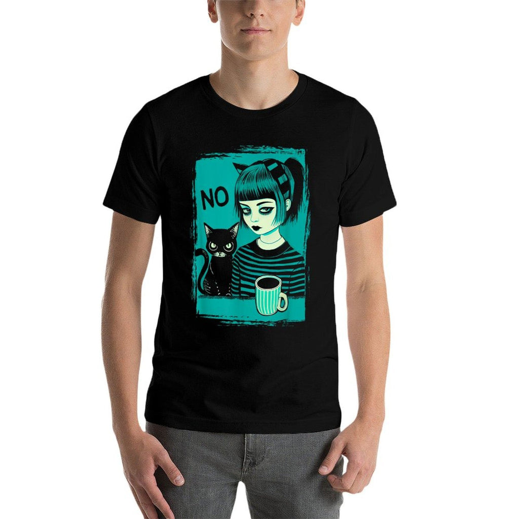 Dark At Heart Punk Goth Girl Says No With Cat And Coffee  Vintage-inspired T-Shirt