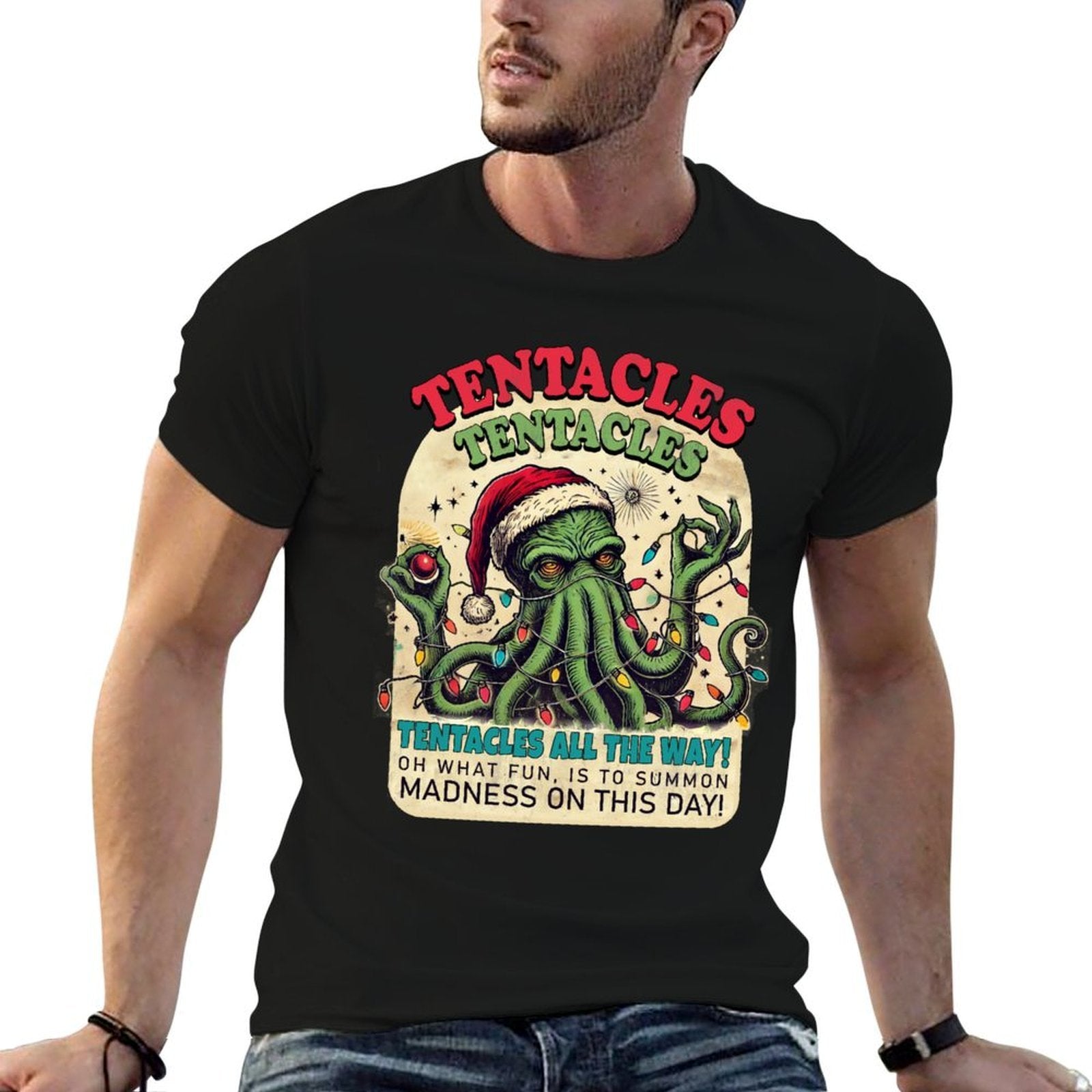 Funny Cthulhu Christmas Tentacles Eldritch Holiday  Heathered Texture T-Shirt