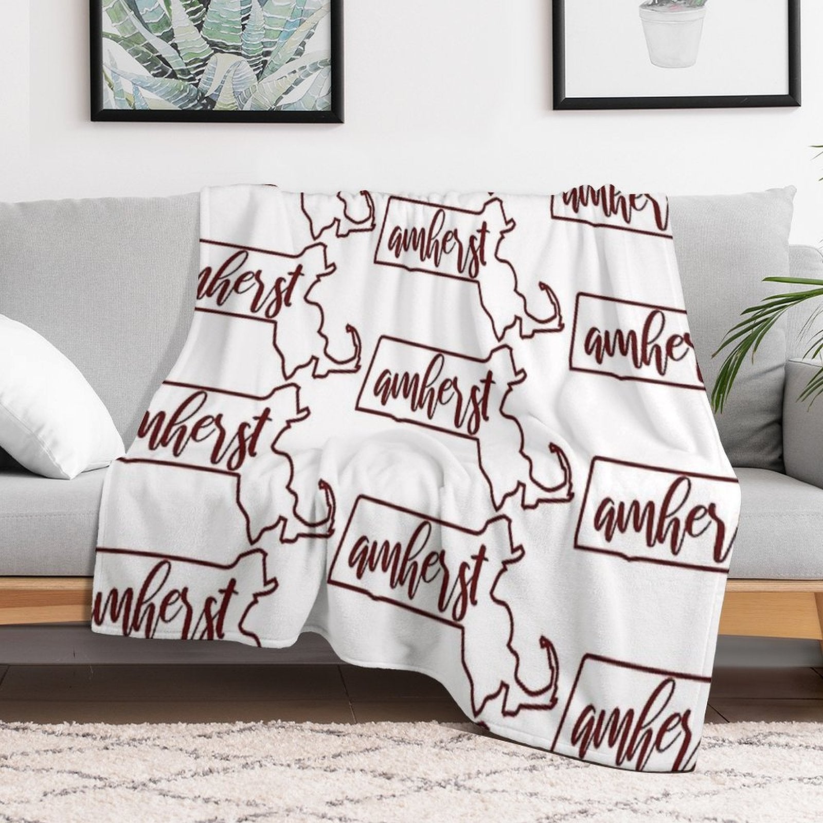 Amherst MA Outline All-season Throw Blanket