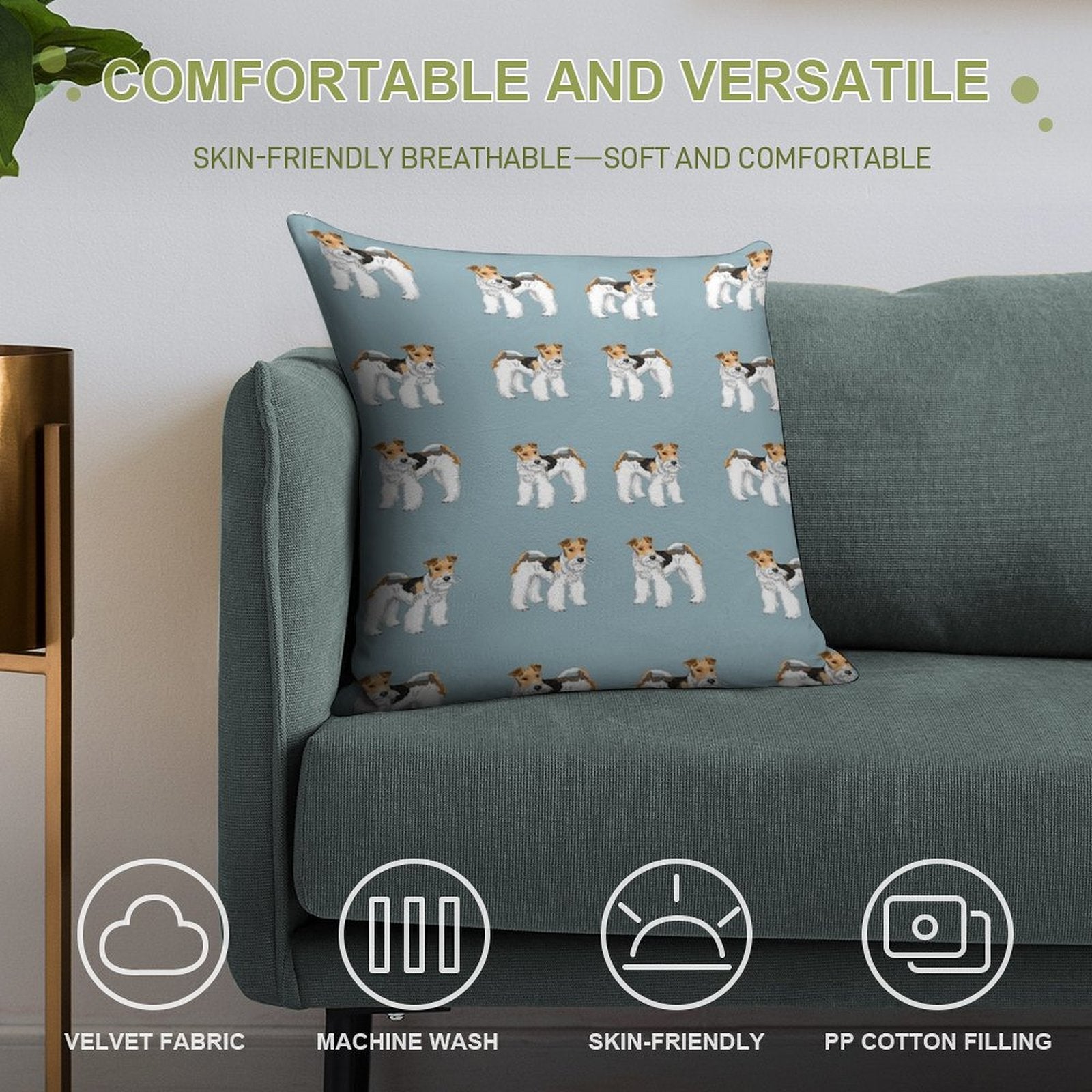 Retro Wire Haired Fox Terrier Design Soft Shrink-Resistant Throw Pillow