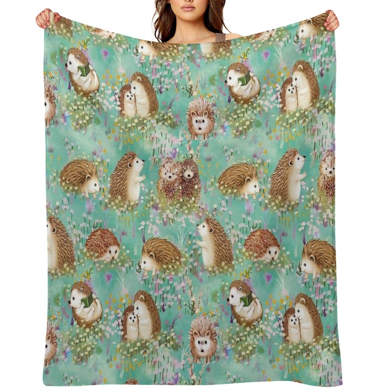Hedgehog Spring Floral Velvety-soft Throw Blanket