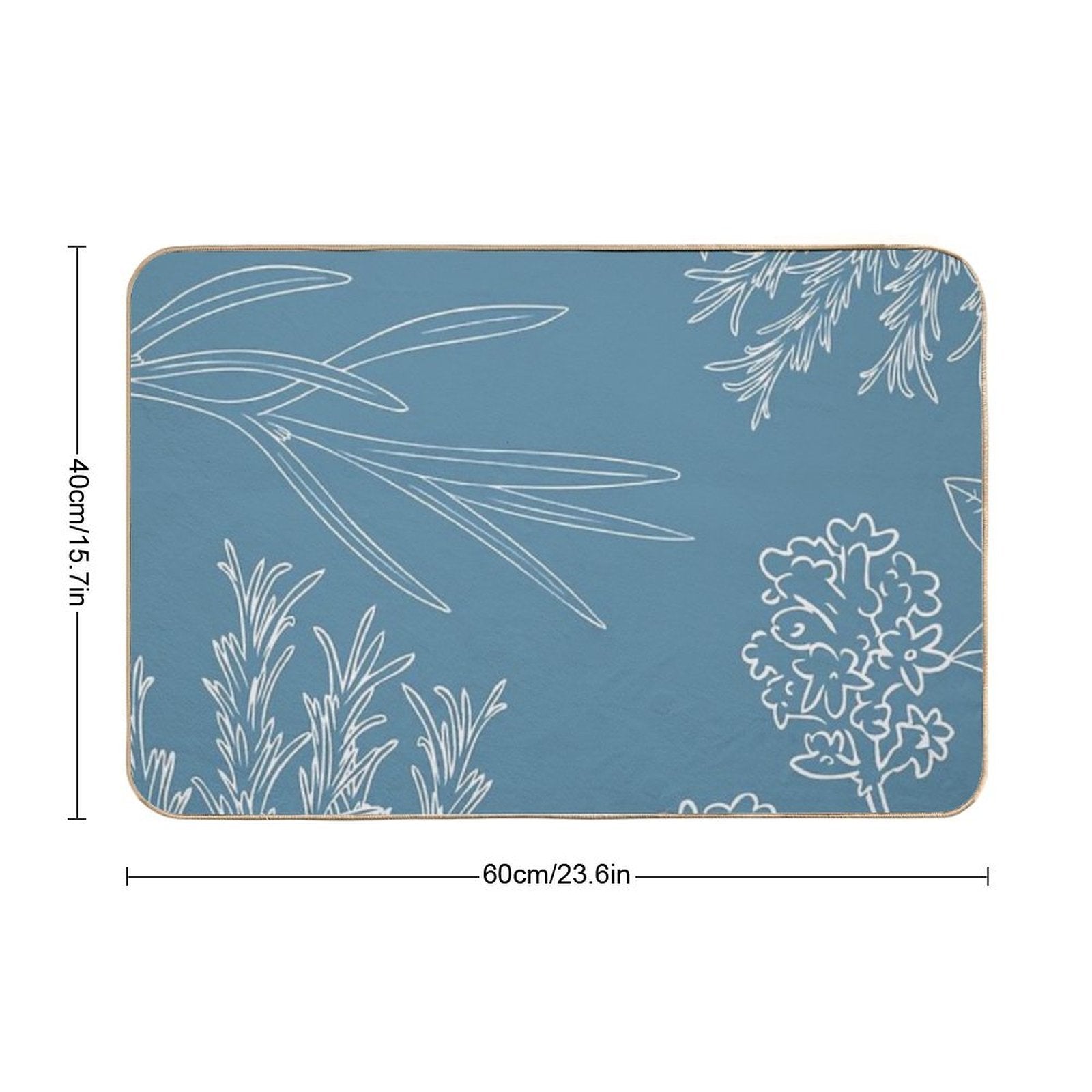 Asthetic White Plants on Blue Pattern  Absorbent Bath Mat